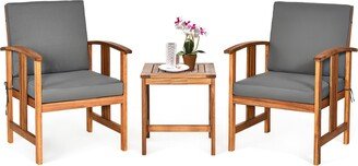 3PCS Solid Wood Patio Furniture Set Table&Chairs