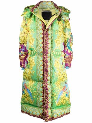 Baroque-Print Long Padded Jacket