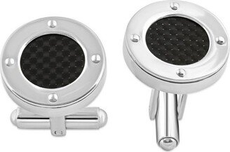 Pompeii3 Men' Stainle Steel And Black Carbon Fiber Round Polihed Cufflink 8mm