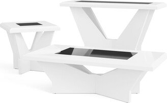 24/7 Shop at Home Alisha-Mae Modern Tempered Glass Top 3-Piece Coffee Table Set with Geometric Bases for Living Room