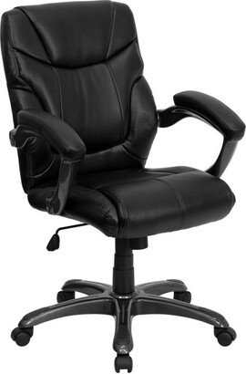 Overstuffed Swivel Task Chair Black Leather