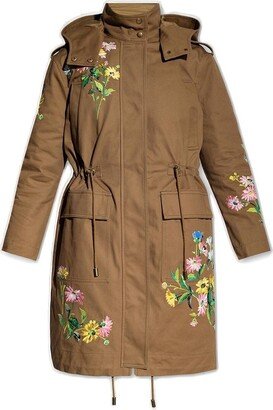 Floral Embroidered Gabardine Coat