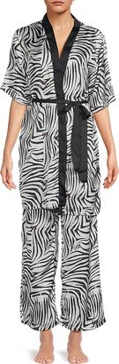 CLASS Women's 2-Piece Zebra Print Robe & Pajama Set