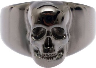 Silver-tone Band Ring With Skull In Brass Man