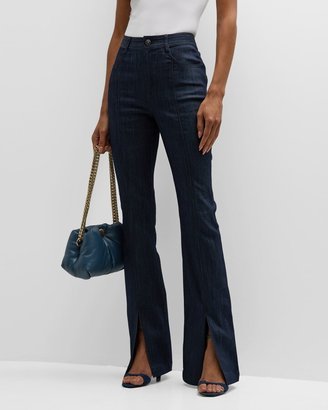 Shanis High-Rise Slit-Cuff Denim Bootcut Pants