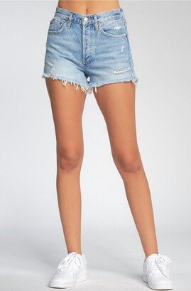 Frayed Denim Shorts In Light Wash