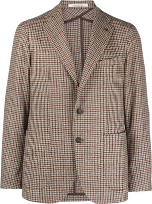 Single-Breasted Houndstooth Wool Blazer