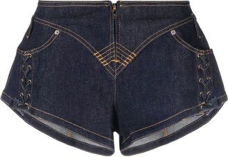 Lace-Up Denim Shorts-AD