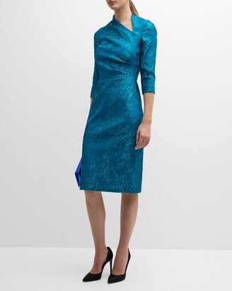 Metallic Stretch Jacquard Knee-Length Sheath Dress