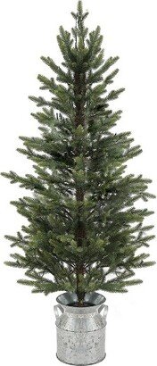 LuxenHome 4.3' Pre-Lit LED Artificial Fir Christmas Tree with Silver Metal Pot Green