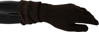Brown Wool Knitted One Size Wrist Length Women's Gloves