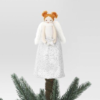 6.5 Fabric Angel in Sequin Dress Holding Silver Star Mini Christmas Tree Topper - Wondershop™