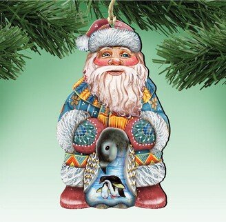 Penguin Santa Wooden Christmas Ornament Set of 2