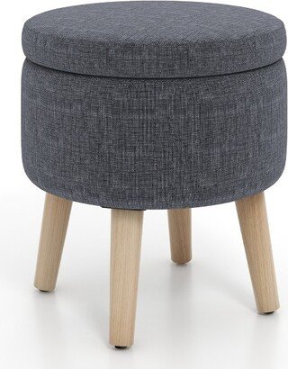 Round Storage Ottoman Accent Storage Footstool with Tray for Living Room Bedroom Grey