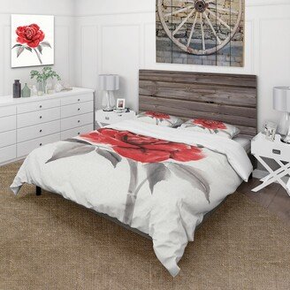 Designart 'Vintage Red Rose Flower I' Traditional Duvet Cover Comforter Set