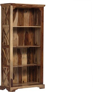 Taos Traditional Solid Sheesham Wood 4-Shelf Bookcase, Natural