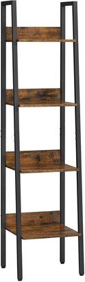 Bookshelf, Ladder Shelf 4-Tier, Freestanding Storage Shelves, Steel Frame, Rustic Brown and Black - 13.3â³L x 11.8â³W x 51.2â³H