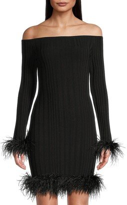 Rosette Feather-Trim Minidress