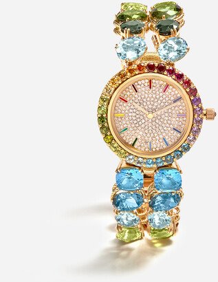 Watch with multi-colored gems