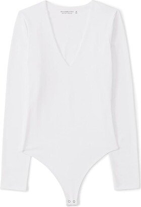 Long Sleeve Seamless V-Neck Bodysuit (Brilliant White) Women's Clothing