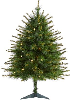 New England Pine Artificial Christmas Tree with Lights and Bendable Branches, 36