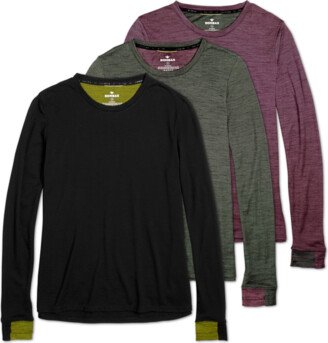 3-Pack Women's Merino Wool Blend Crew Neck Long Sleeve - Plus Size T-Shirt 3-Pack - Black Pink Green Mix - 2X