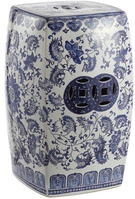 Floral Vine 18.5In Chinoiserie Ceramice Square Garden Stool-AA