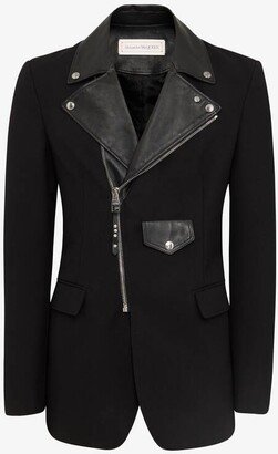 Men's Biker Lapel Tailored Jacket In Black