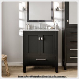 Aberdeen 24 Espresso Transitional Bathroom Vanity w/ White Carrara Top