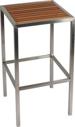 Kratos Brushed Stainless Steel with Genuine Teak Top, Indoor or Outdoor Backless Barstool, 30