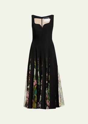 Floral Pleated-Skirt Midi Dress