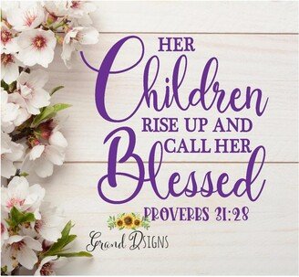 Her Children Rise Up & Call Her Blessed Decal - Diy Glass Block Mother's Day Mom Home Decor Ceramic Tile Sticker Mhd06