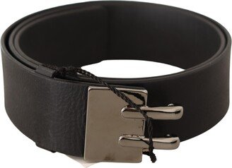 Black Leather Silver Buckle Waist Women's Belt