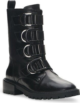 Frishea Womens Leather Buckles Combat & Lace-up Boots