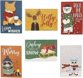 Pipilo Press 48 Pack (8 of Each) Cute Woodland Animal Christmas Cards with Envelopes, 4 x 6 inches, 6 Assorted Designs Merry Xmas Festive Themed Greeting Cards