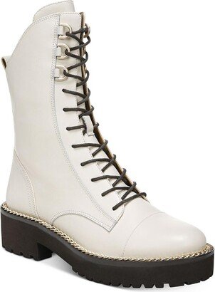 Lenley Womens Leather Embellished Combat & Lace-up Boots