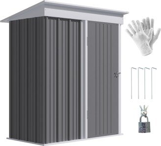 5' x 3' Steel Outdoor Storage Shed, Small Lean-to Shed for Garden, Tools, Tiny Metal Garage with Floor, Adjustable Shelf, Lock and Gloves for