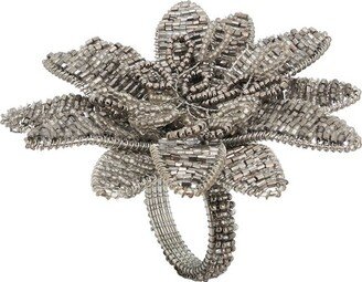 Saro Lifestyle Napkin Rings With Beaded Flower Design (Set of 4), Silver, 1.5