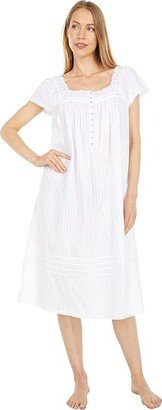 Cotton Dobby Stripe Woven Short Sleeve Short Gown (White) Women's Pajama