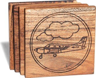 Pa-28 Cherokee Aircraft Coaster Set - Pilot Gifts Ideas For Retirement Aviation Home Accessories Copilot Presents