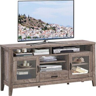 TV Stand Tall Entertainment Center Hold up to 65'' TV w/ Glass Storage & Drawer