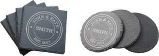 Personalized Monogrammed Coaster Set Engraved, Custom Names Date, Slate, Wedding Anniversary, Housewarming Gift