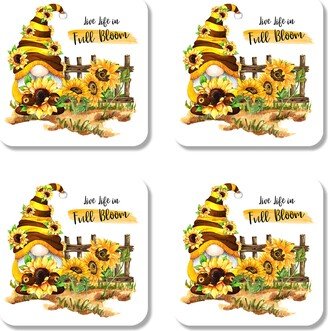 Sunflower Gnome Gift, Live Life in Full Bloom, 4 Summer Picnic Coasters, Housewarming Drink Coffee Funny 7-Sum011