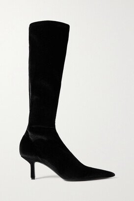 Nosa Stretch-velvet Knee Boots - Black