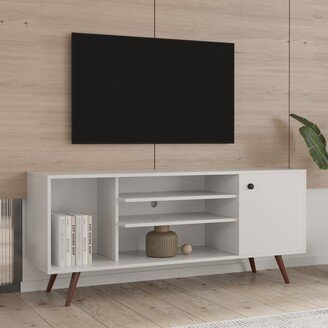 EDWINRAY 53 Mid-Century Living Room TV Stand with Wooden Legs&Storage, up to 55 In,White