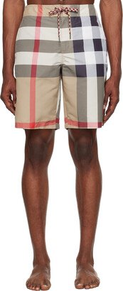 Beige Vintage Check Swim Shorts