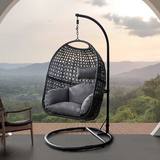 TOSWIN Modern PE Rattan Nest Balcony Hanging Chair with Polyester Fabric Seat Cushion 300 Lbs Capacity for Home