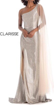 Clarisse Champagne Print Evening Gown