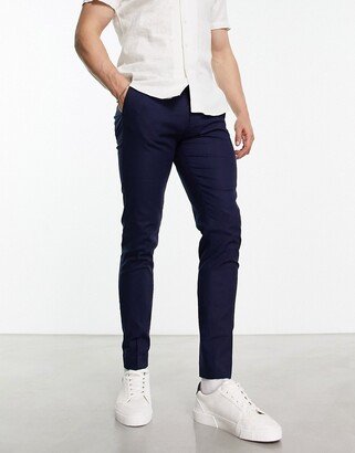 smart skinny linen mix pants in navy