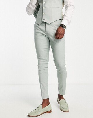 super skinny linen mix suit pants in sage green